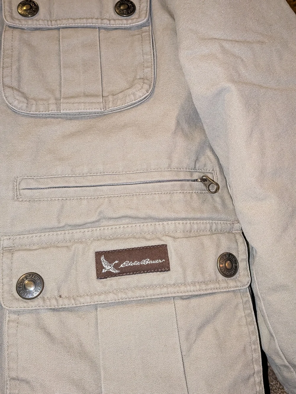 Eddie Bauer KHAKI TAN Kids Pea Coat with Brown Corduroy Trim BOYS 8 EXC SHAPE